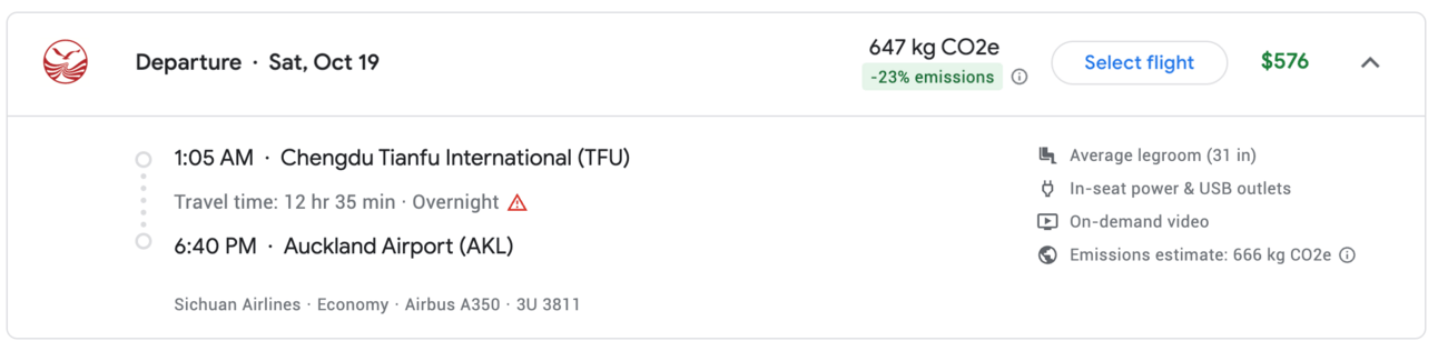 TFU-AKL on Sichuan Airlines