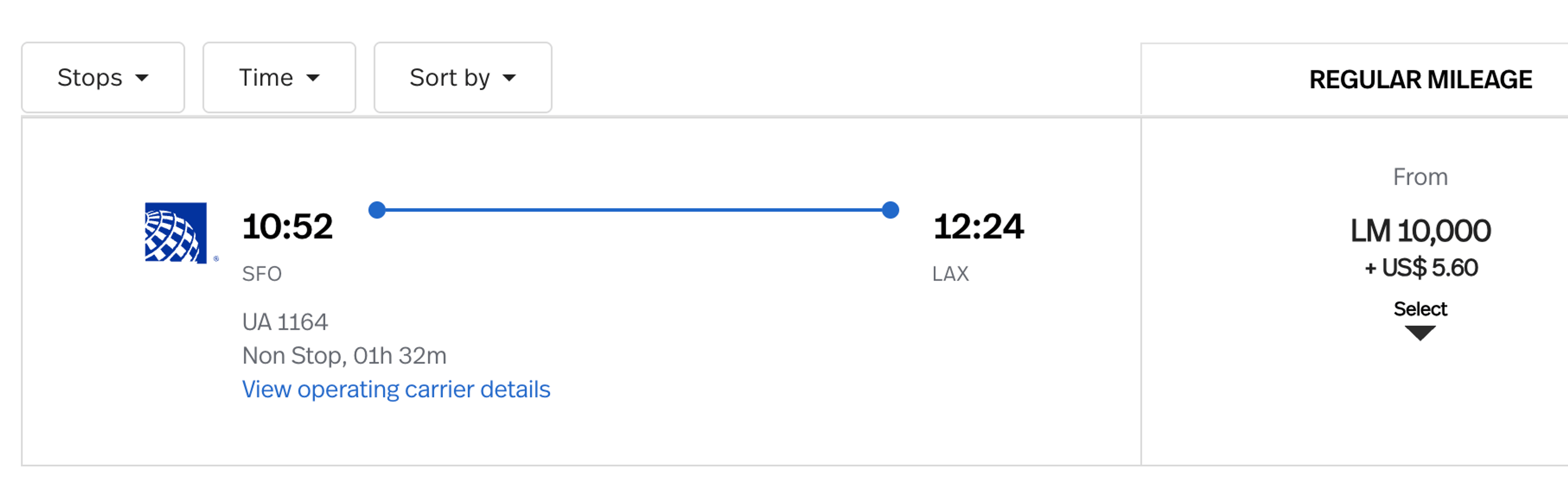 Example of a United flight booked with Avianca miles