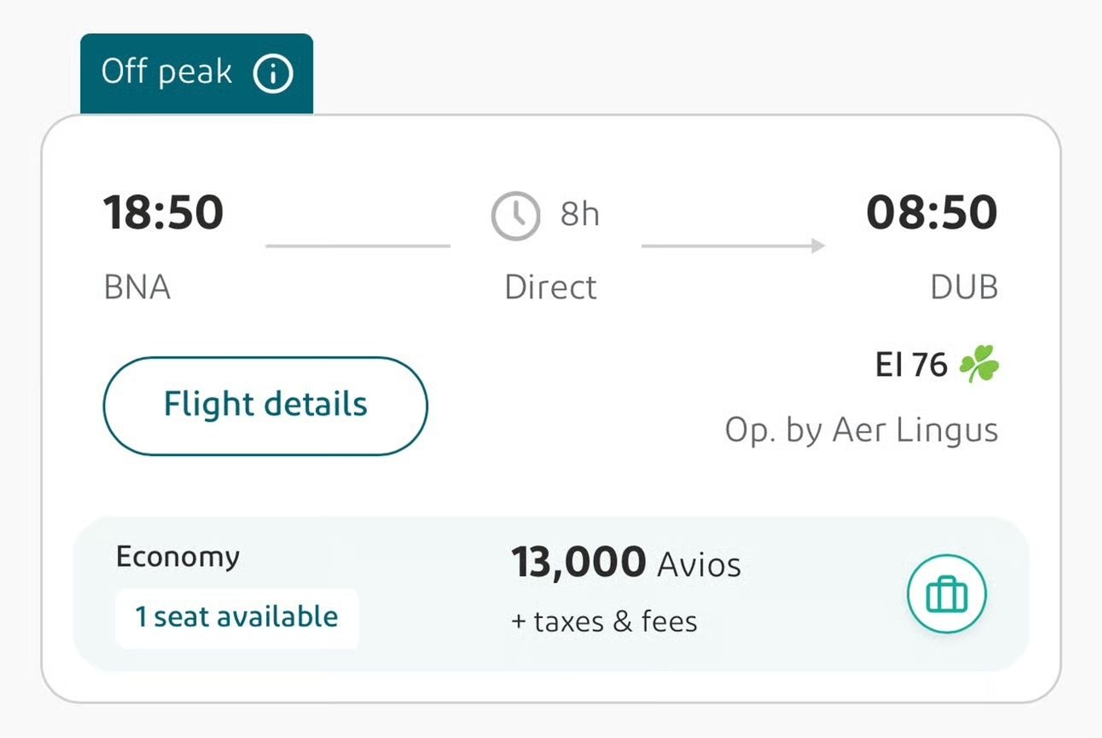 Nashville to Dublin for 13,000 Avios