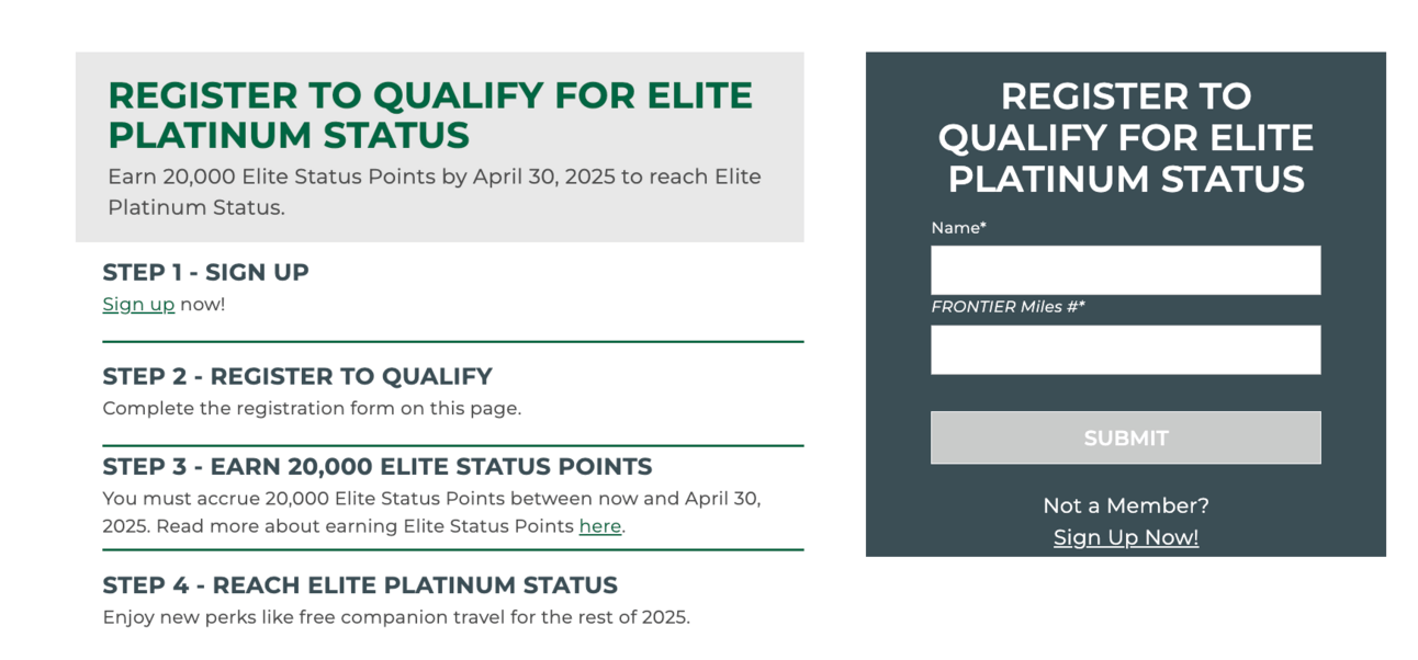 egistration page for Frontier's new promotion