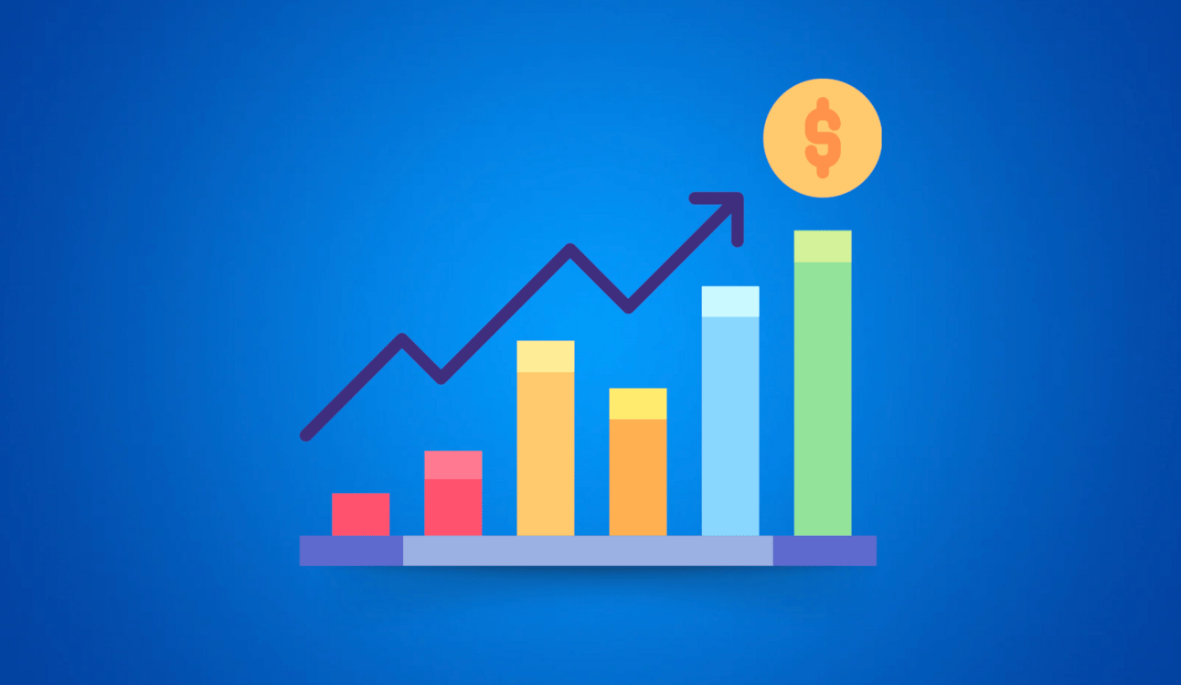 A colorful bar graph trending upwards
