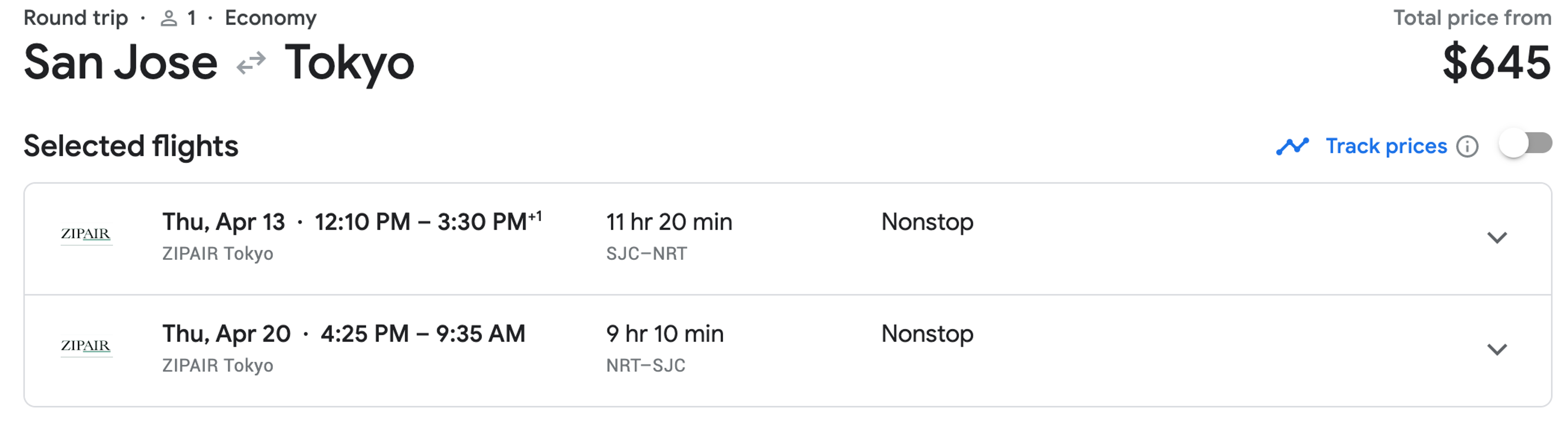 Sample booking - Zipair