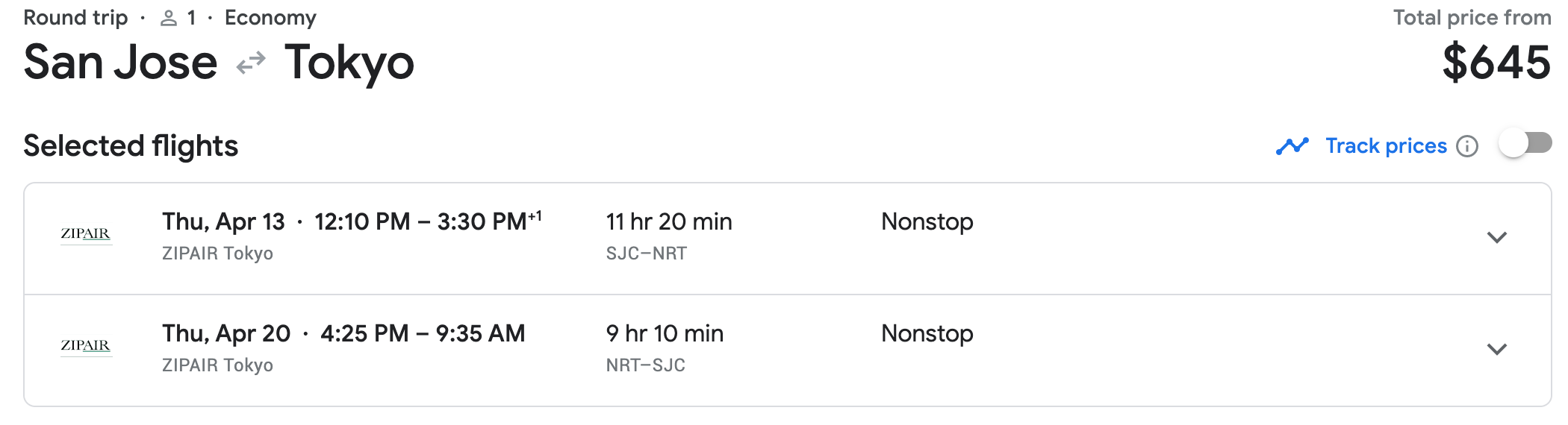 Sample booking - Zipair