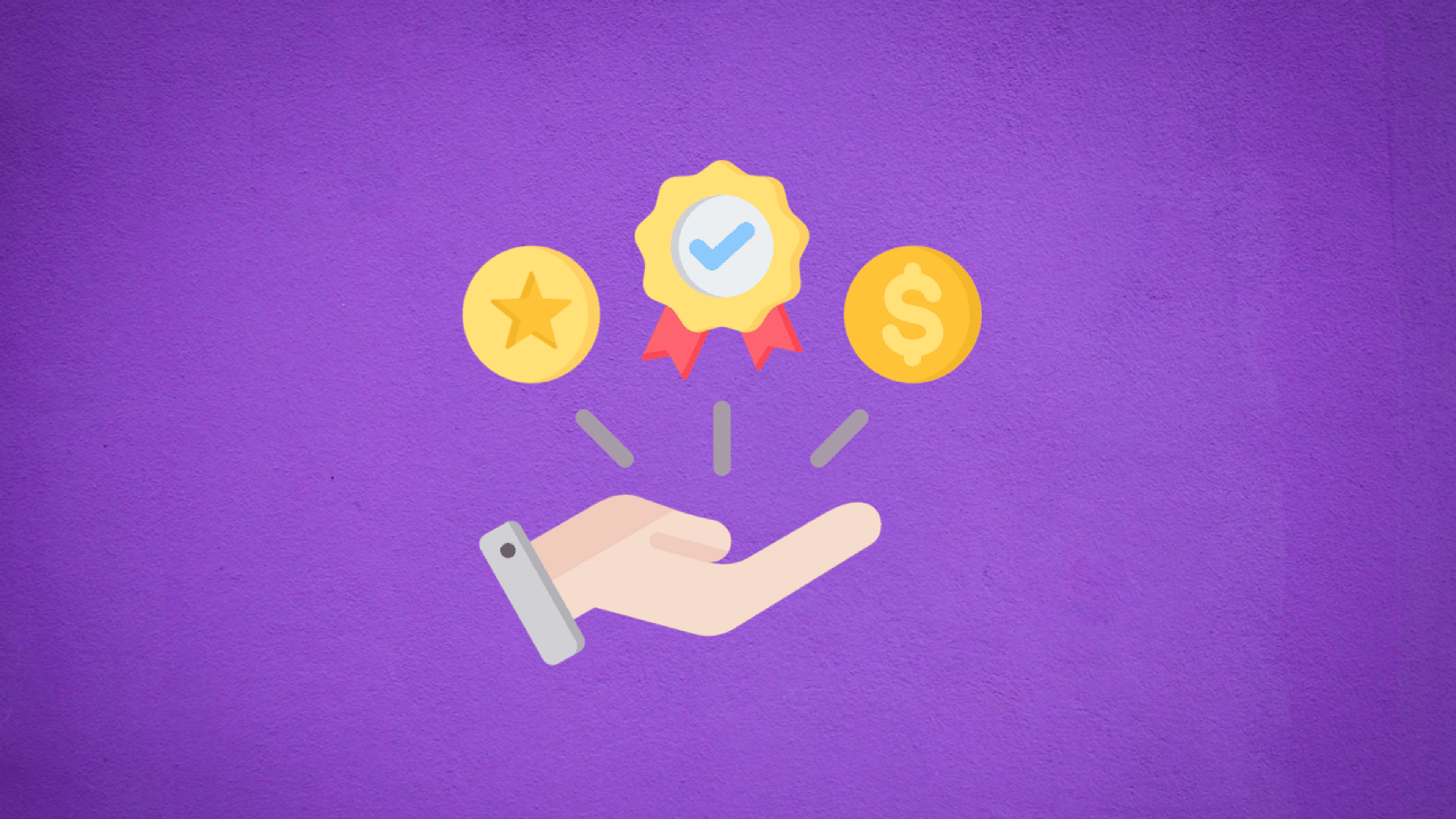 Hand graphic with a gold star, ribbon, and dollar sign on a coin