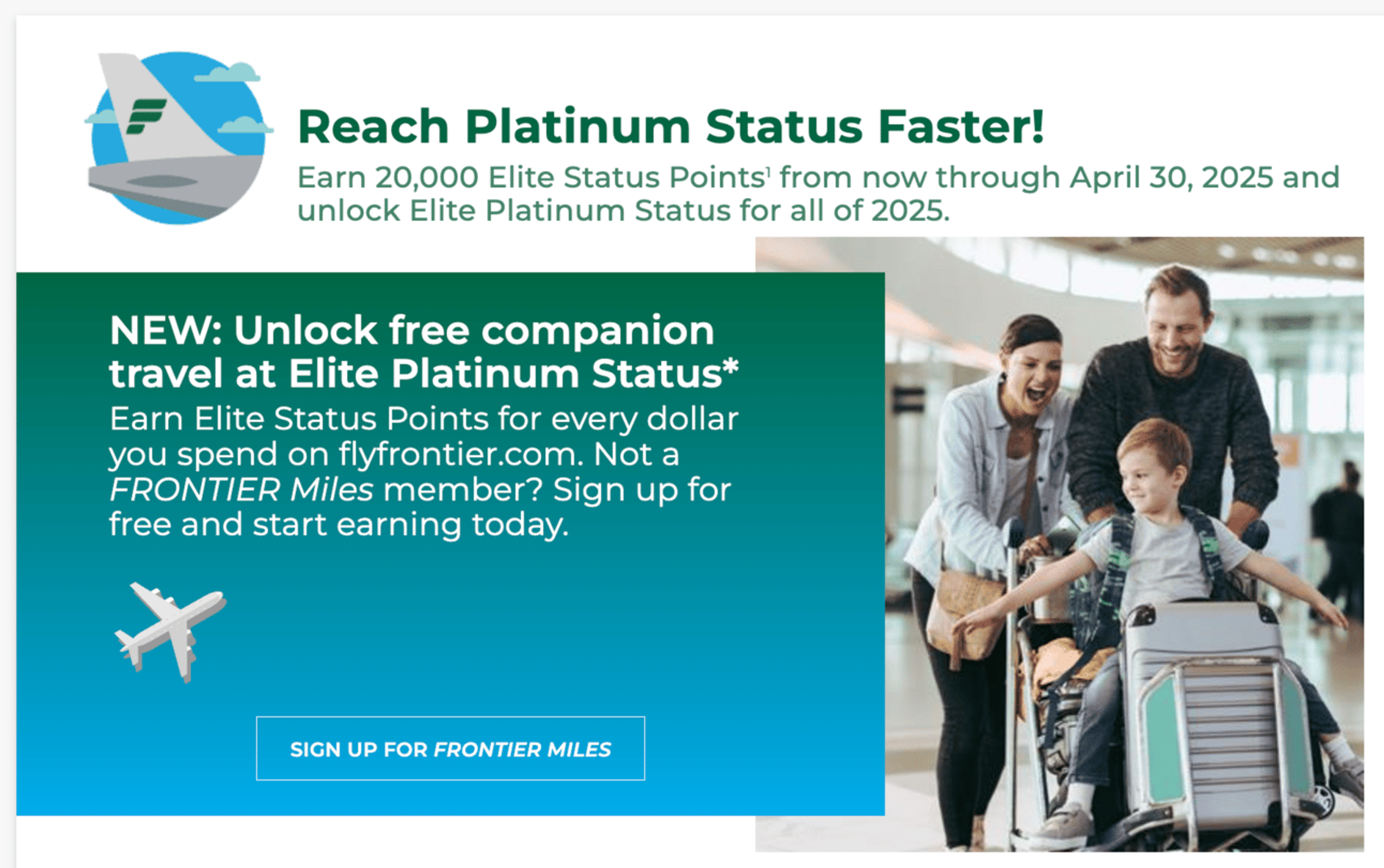 nding page for Frontier's new status fast-track promo