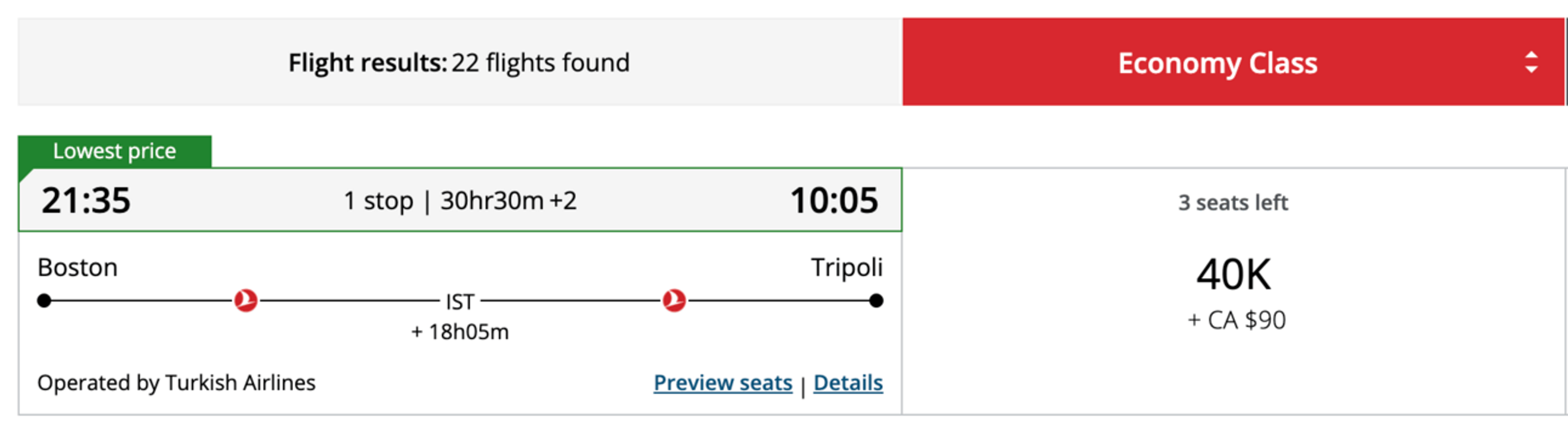 Boston to Tripoli for 40,000 points