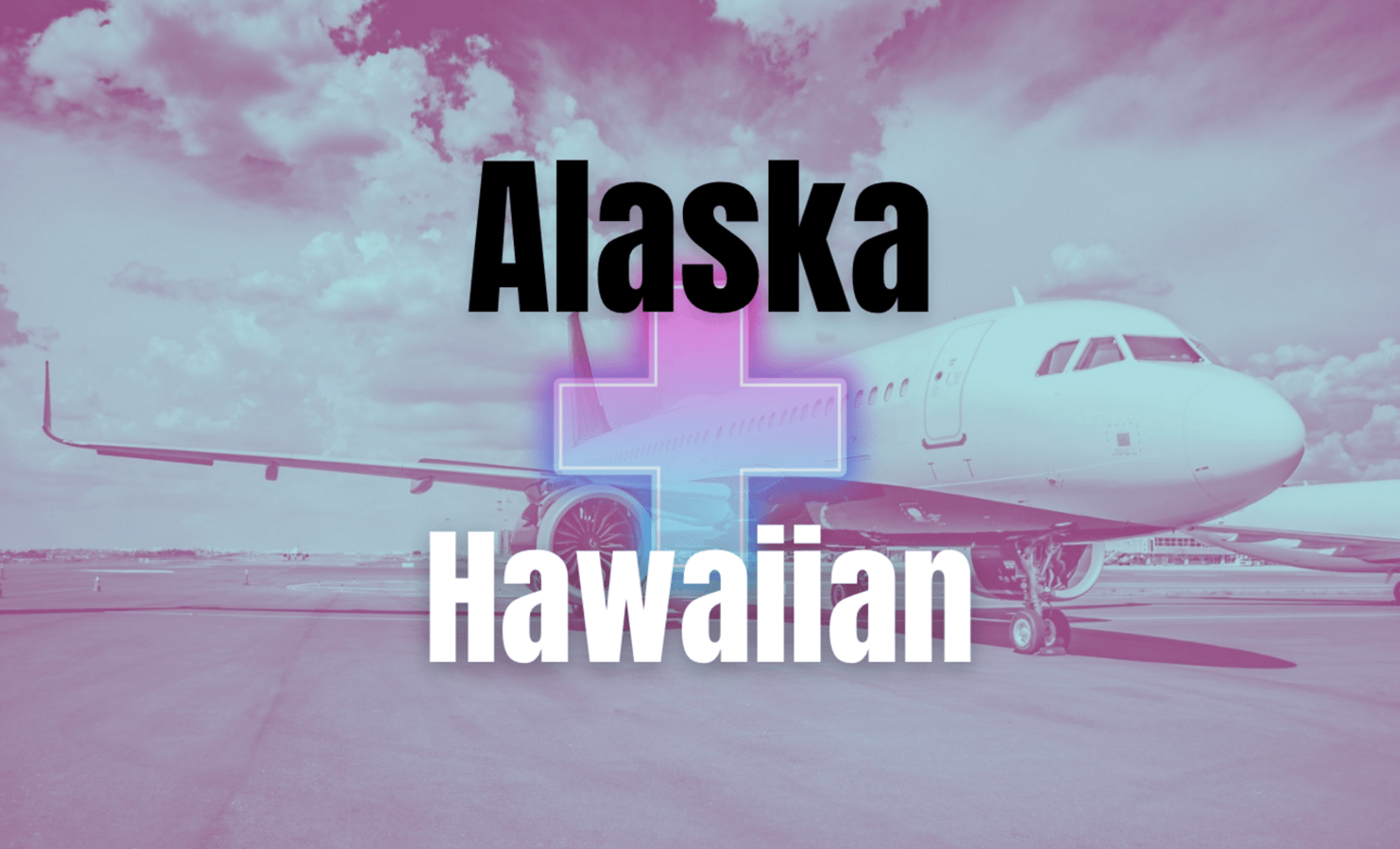 A graphic of an airplane with "Alaska + Hawaiian" as text overlay