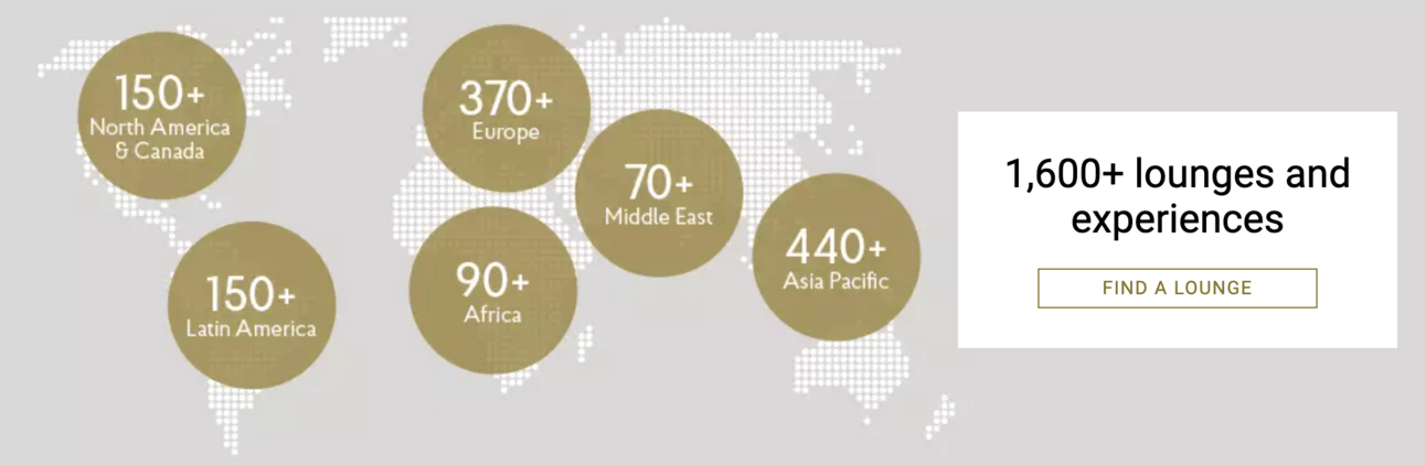 Map graphic showing how many Priority Pass lounges exist in different regions of the world