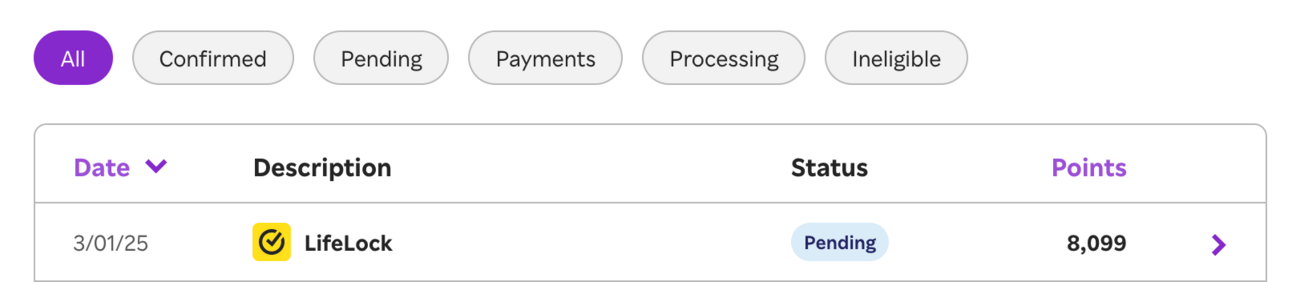 My Rakuten account showing successful MR Points crediting
