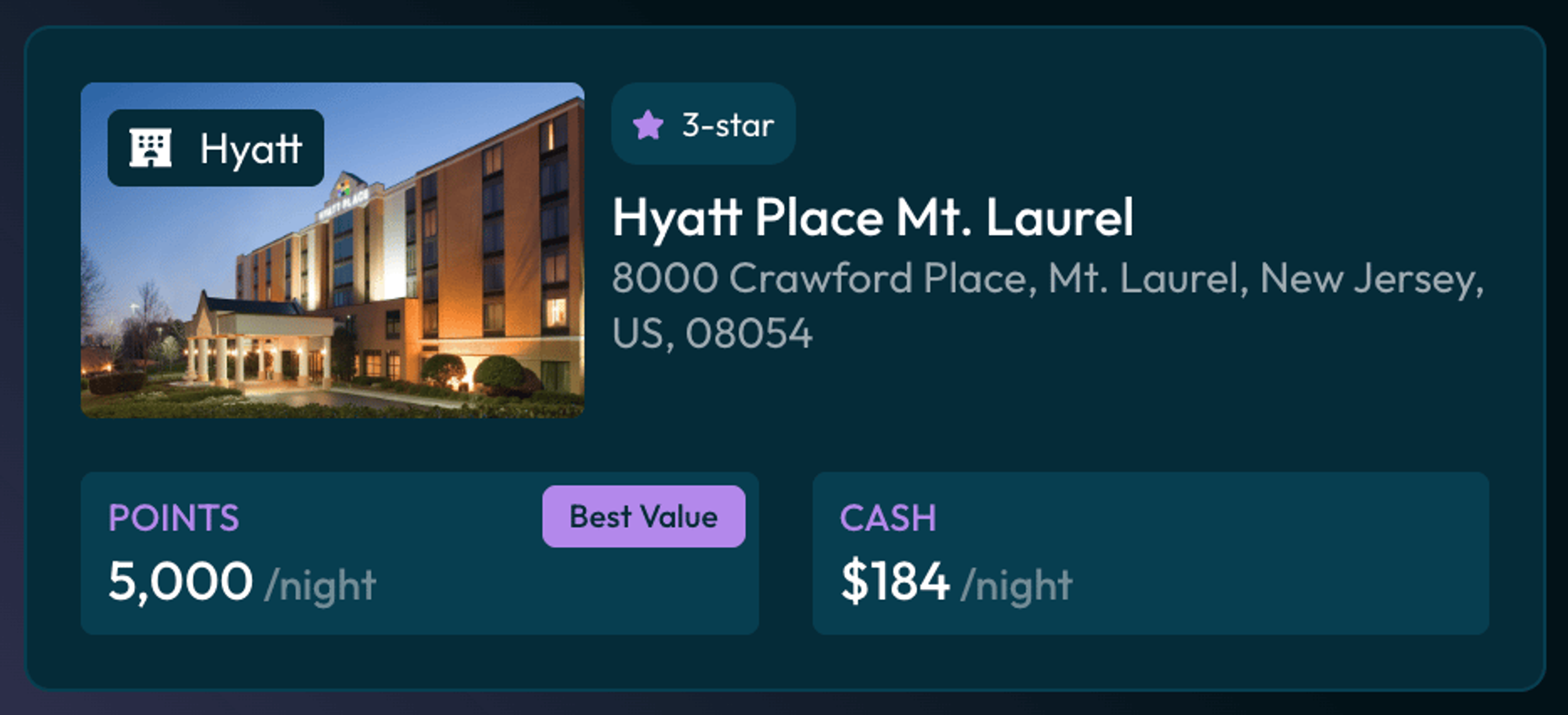 Hyatt place Philadelphia for 5,000 points per night