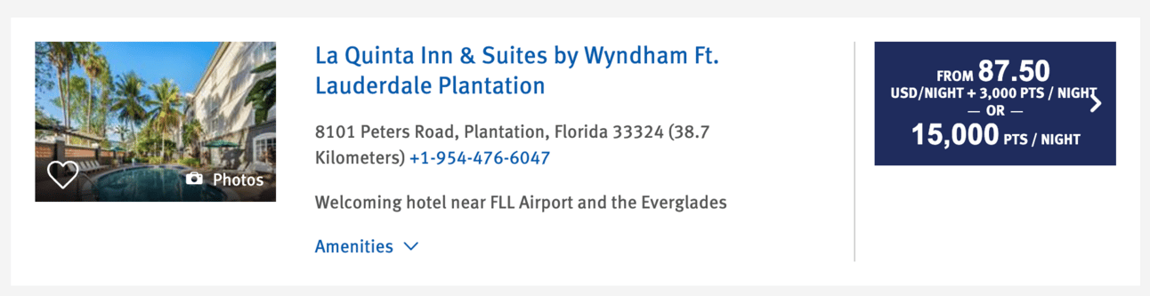 Wyndham hotel in Fort Lauderdale for 15,000 points per night
