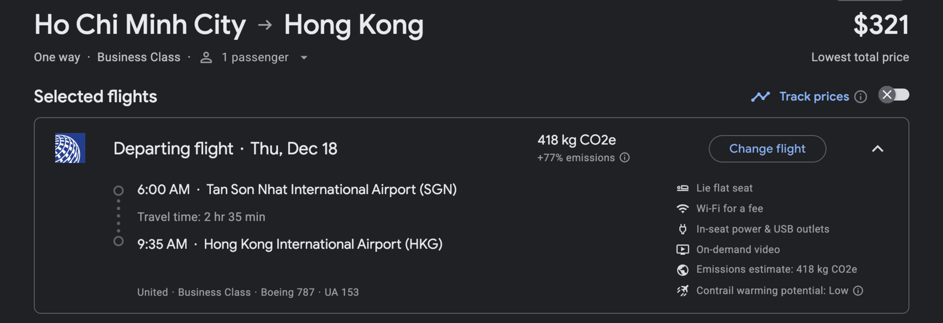 SGN-HKG for $321 in business class