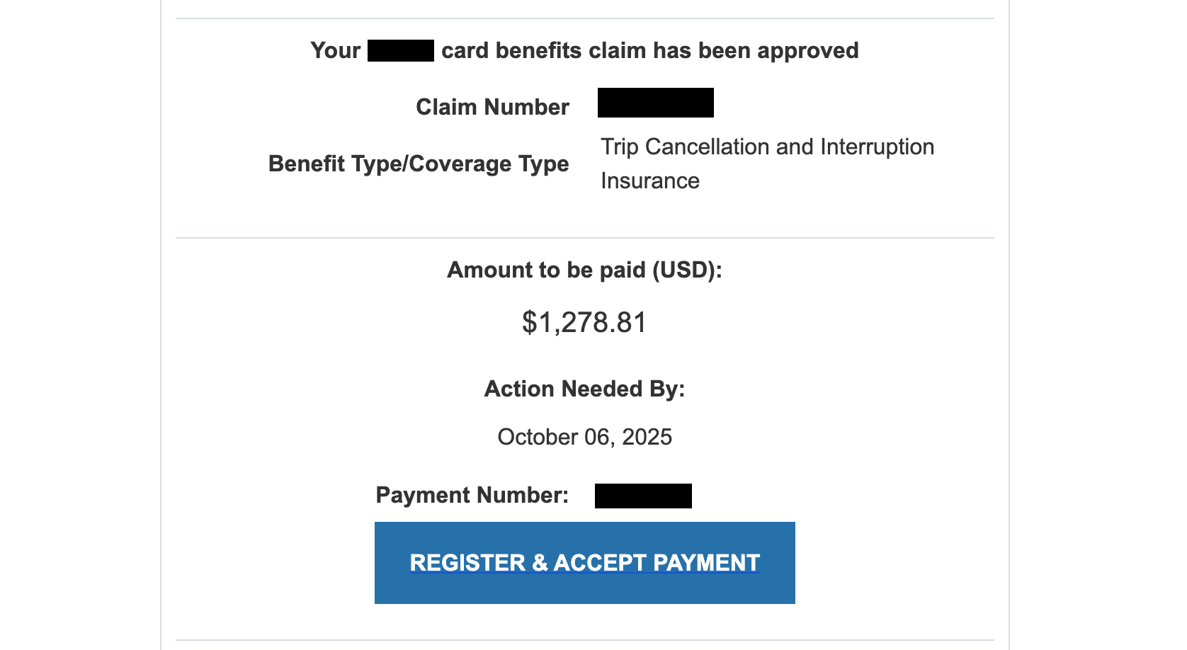 Claim payout email