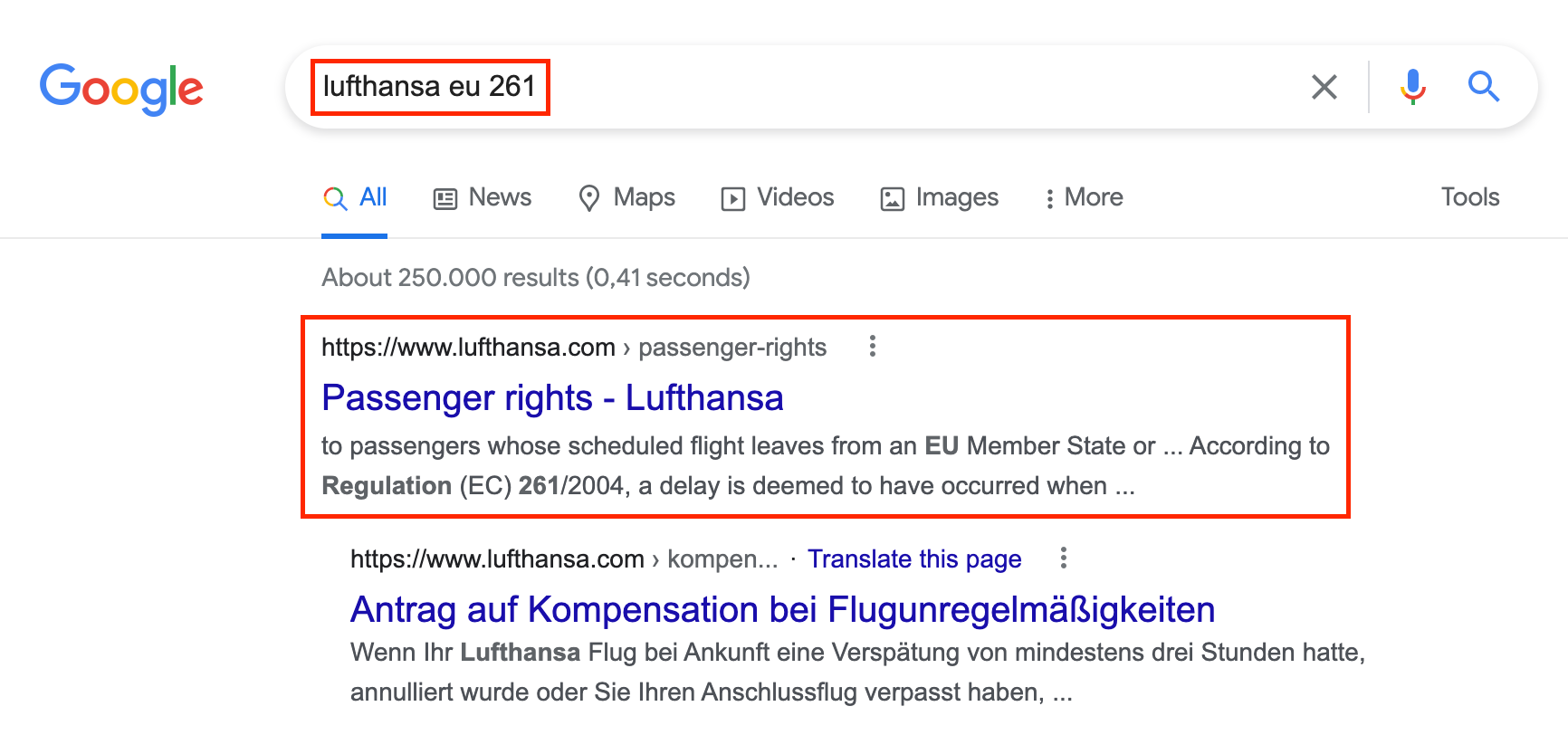 Lufthansa EU261 example