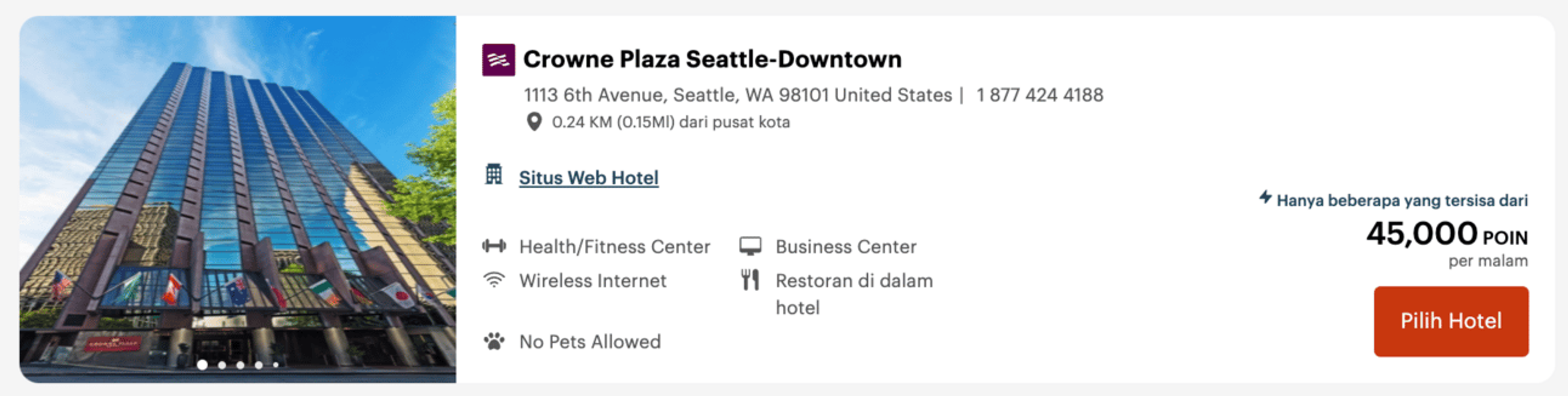 Crowne Plaza Seattle for 45,000 IHG Points per night