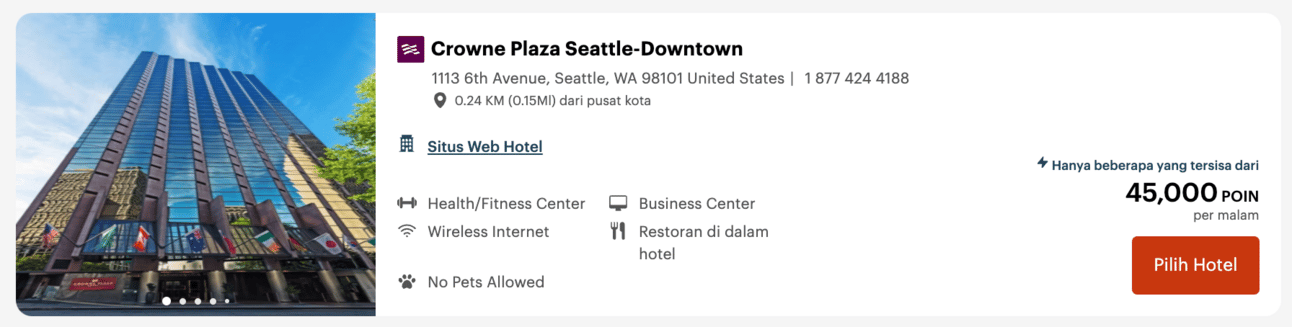 Crowne Plaza Seattle for 45,000 IHG Points per night