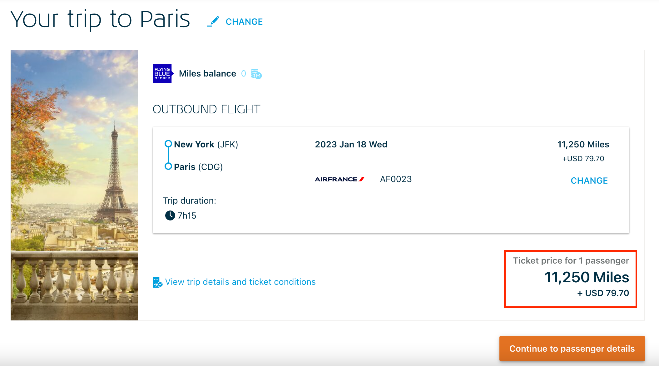 KLM booking