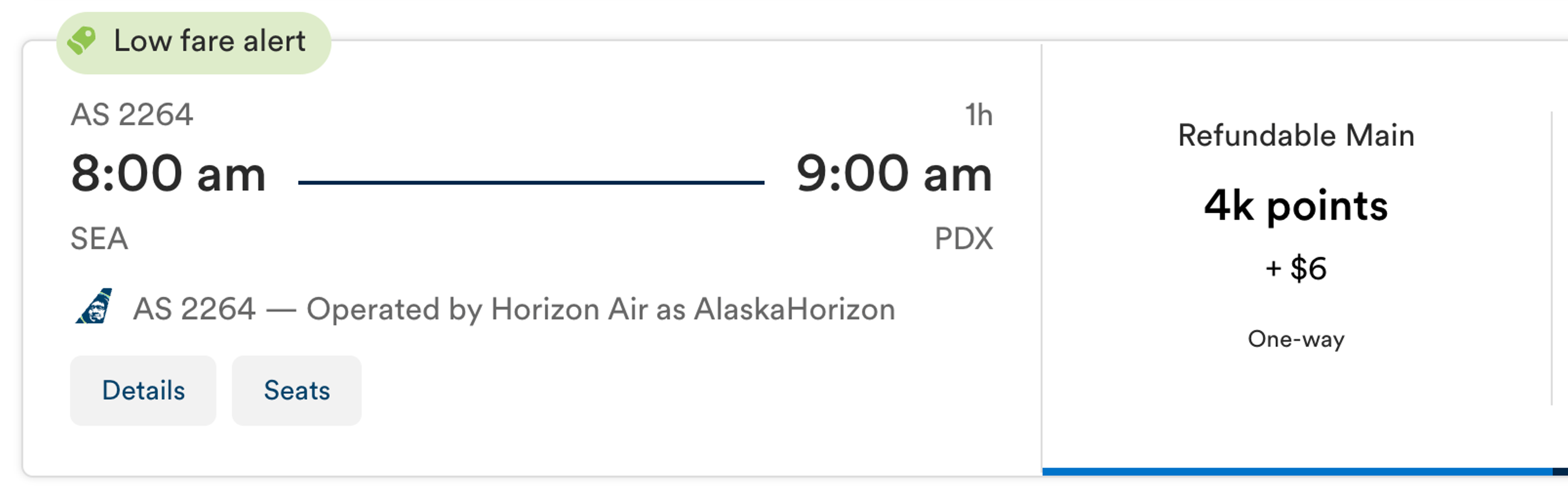 Screenshot from alaskaair.com