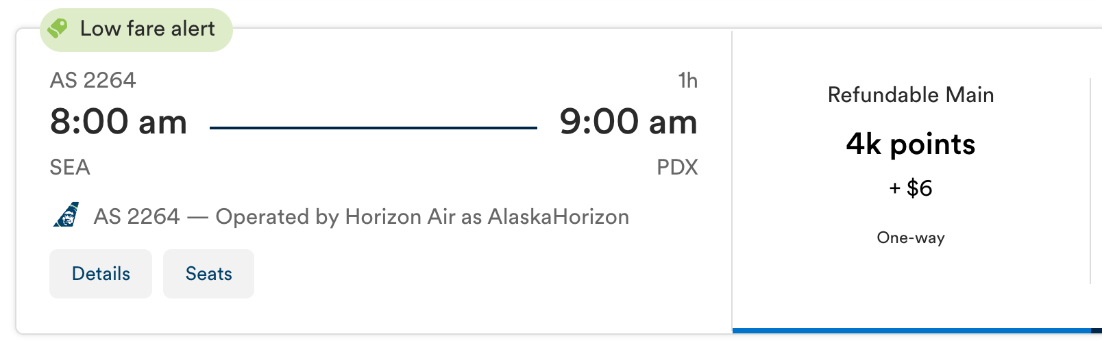 Screenshot from alaskaair.com