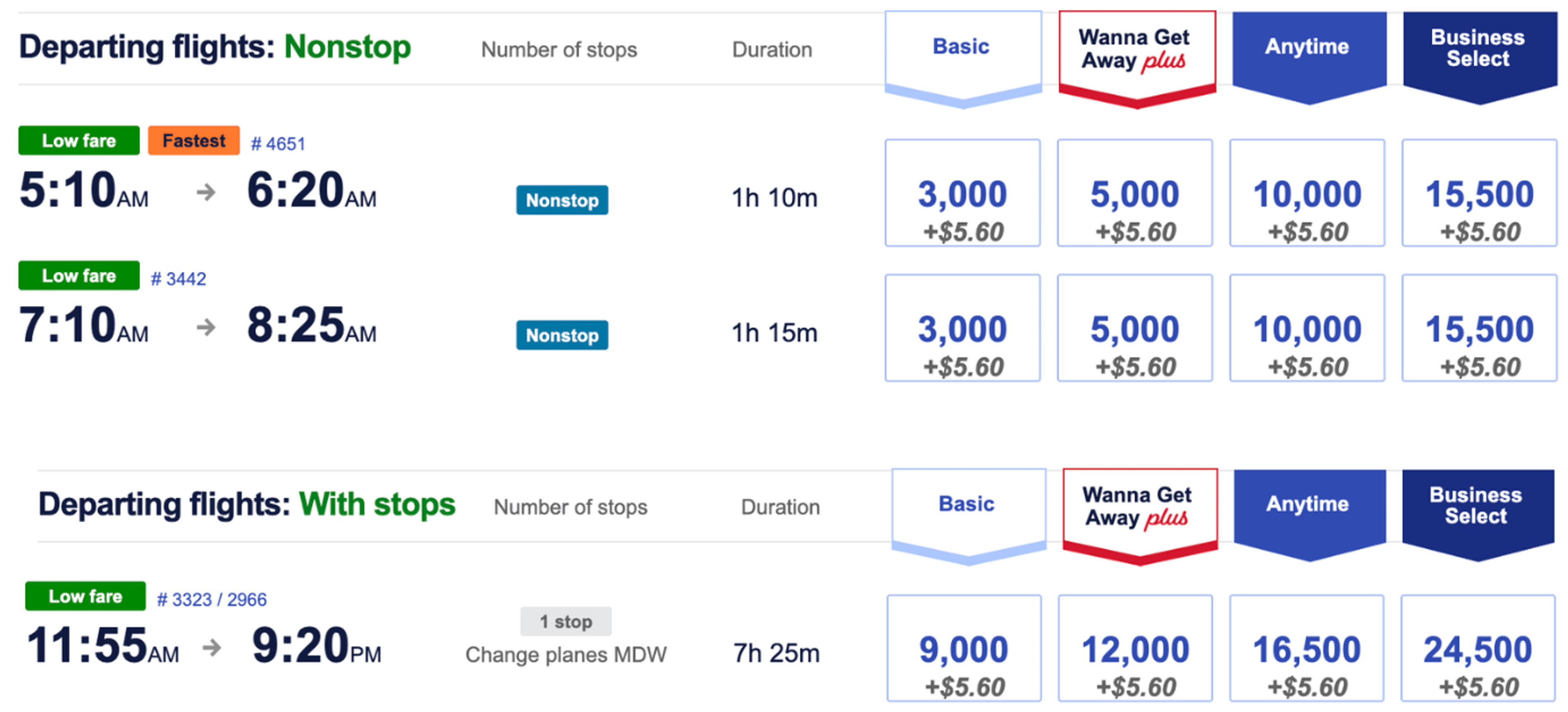 Screenshot from southwest.com