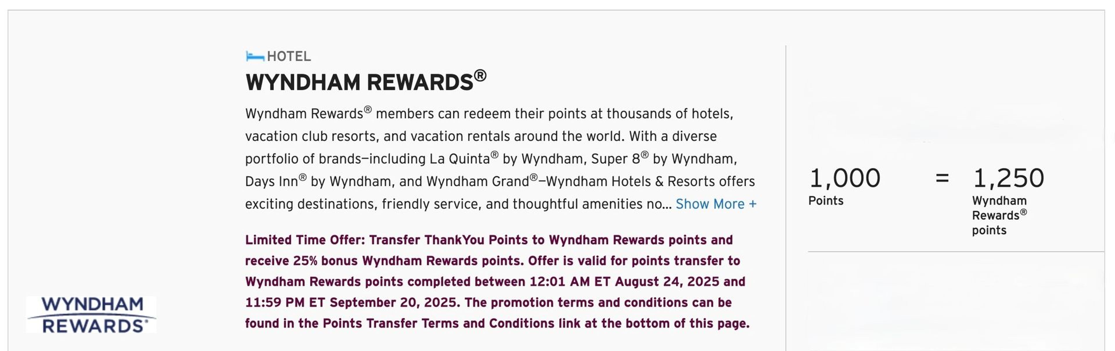 25% transfer bonus to Wyndham