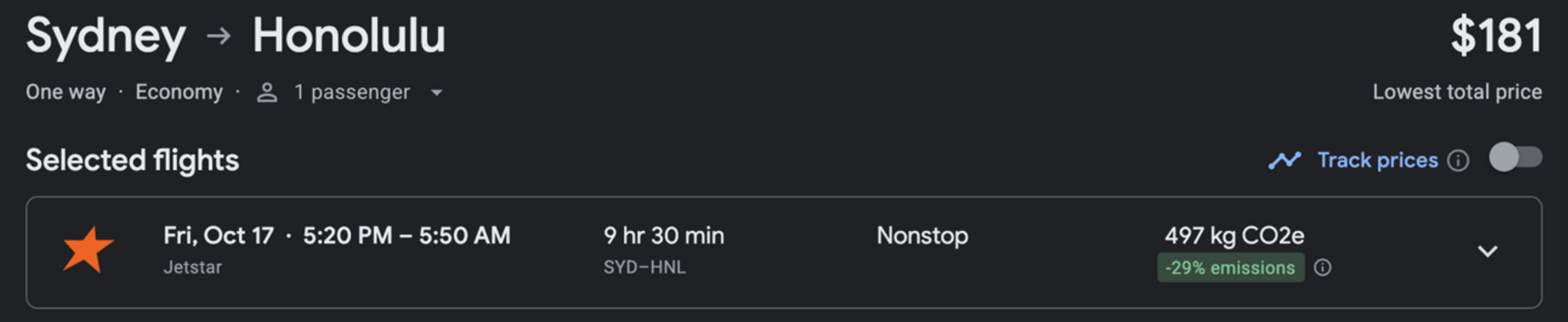 Sydney to Honolulu for $181
