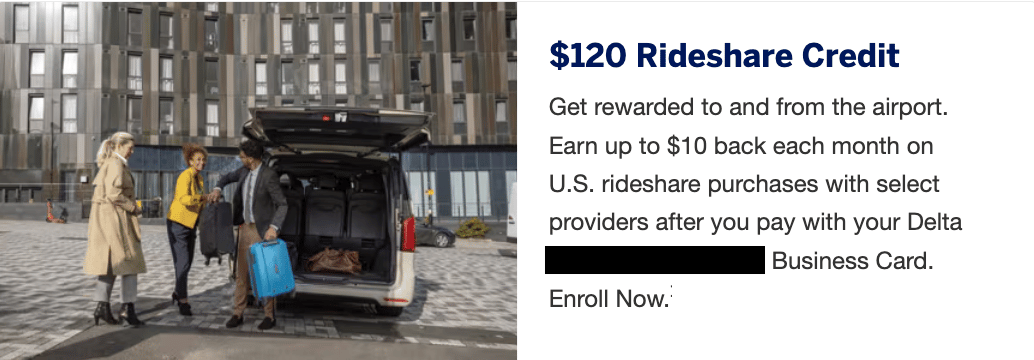 $120 rideshare credit on the Delta card