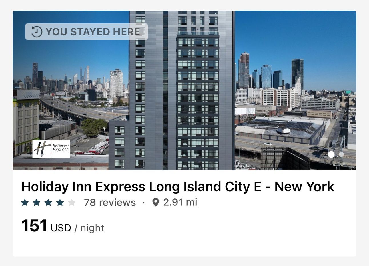 Example of an IHG hotel in New York for $151 per night