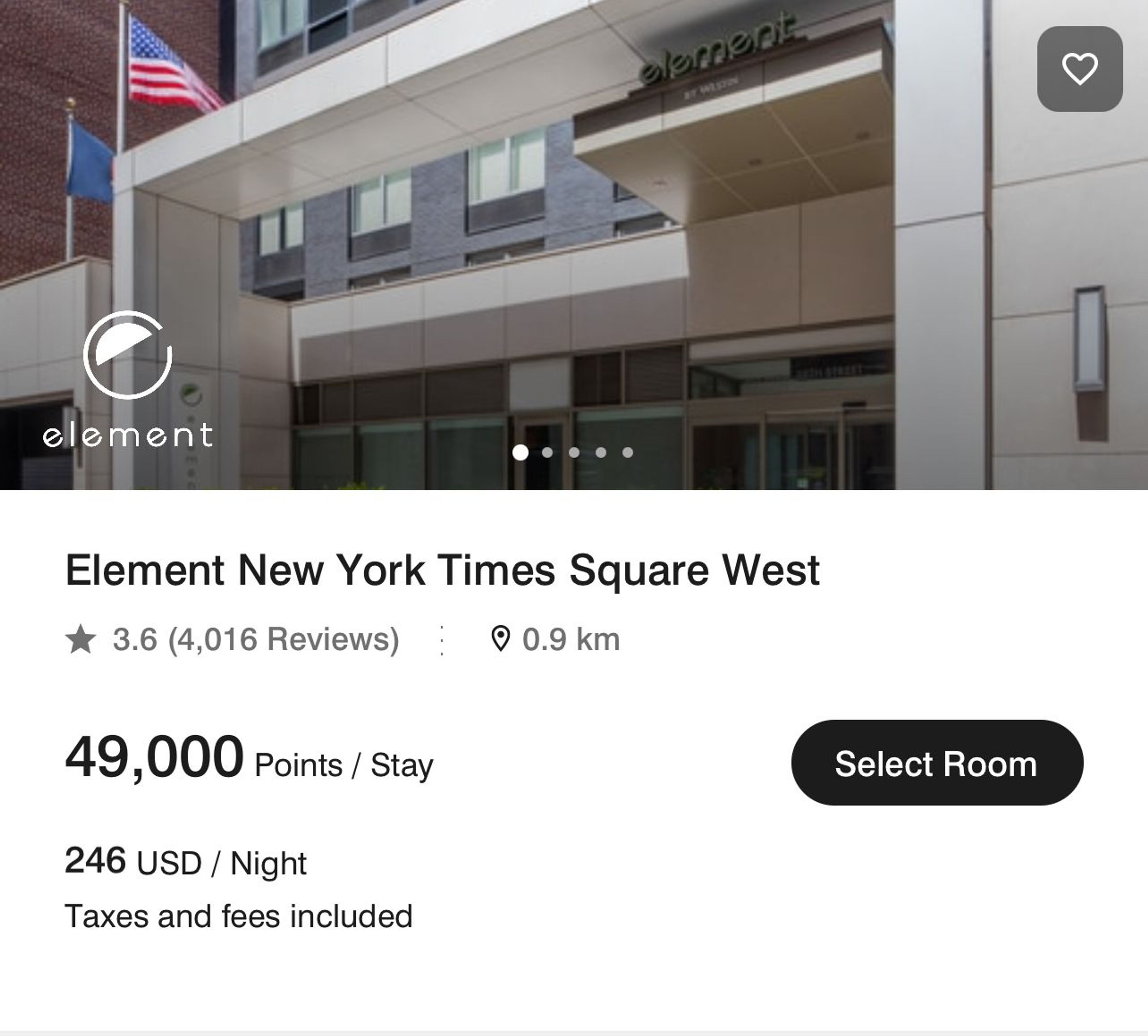 A Marriott hotel in Time Square (NYC) which only costs 49,000 points per night