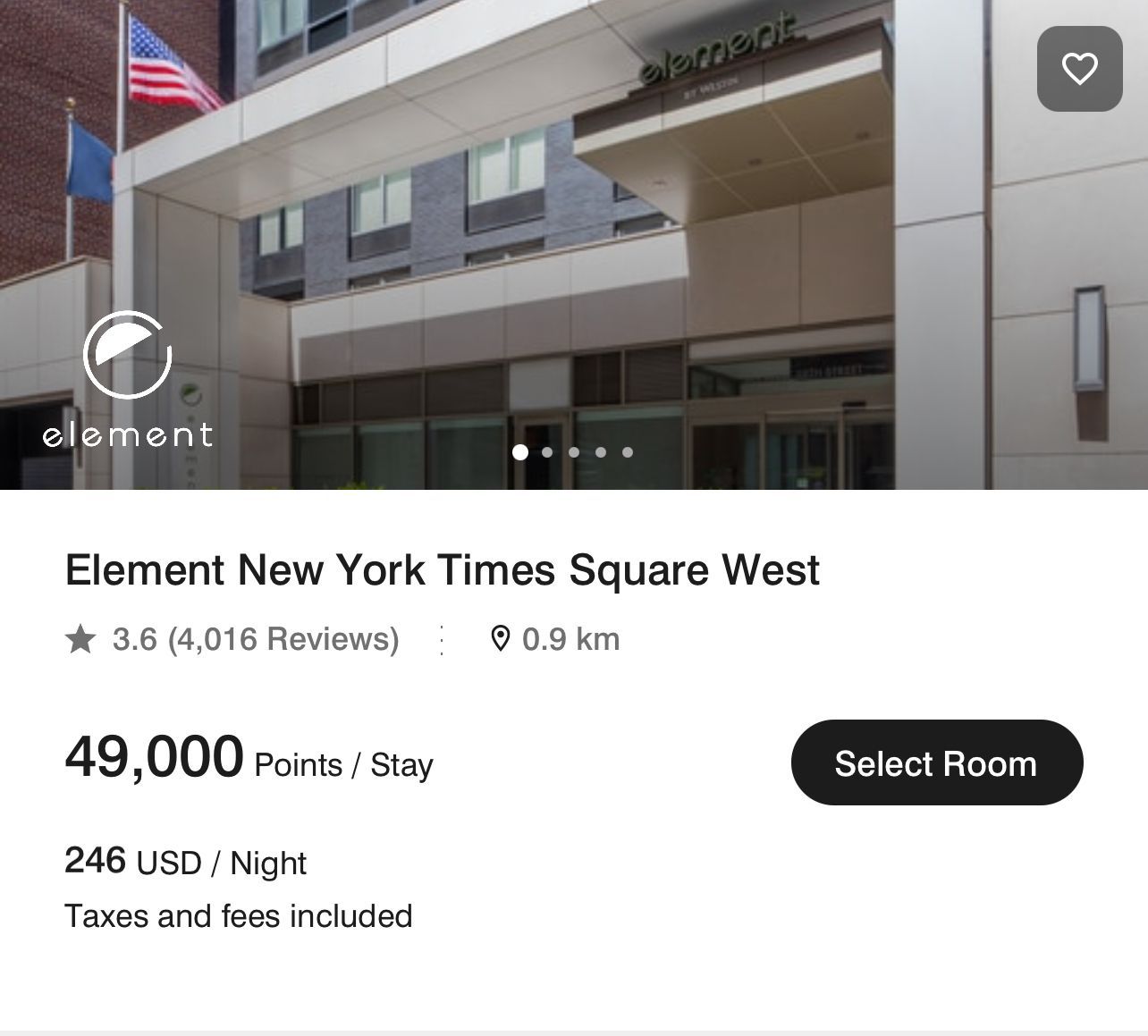 A Marriott hotel in Time Square (NYC) which only costs 49,000 points per night