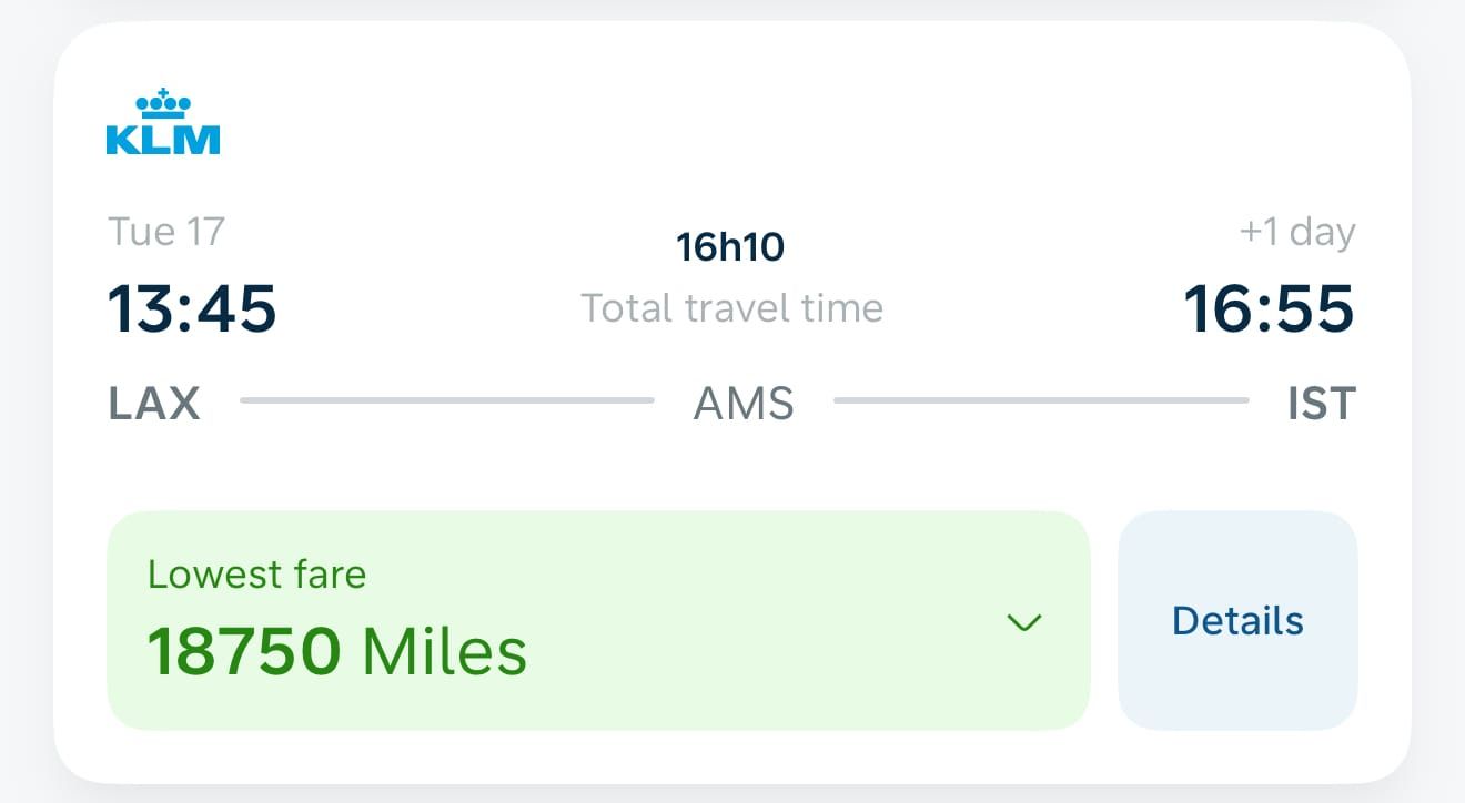 Los Angeles to Istanbul for 18,750 Flying Blue miles