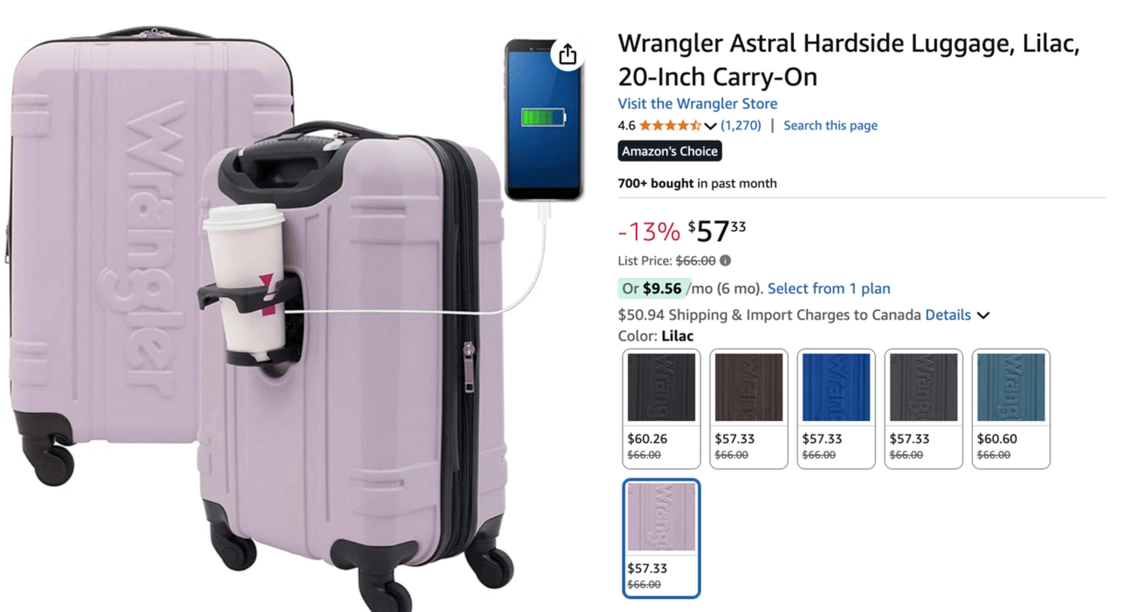 Wrangler carry-on suitcase