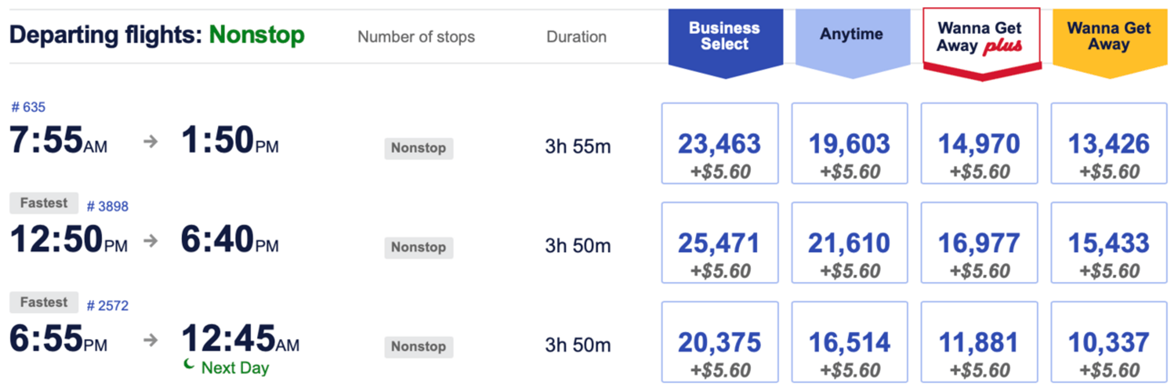 Example booking on Southwest from Denver to Boston