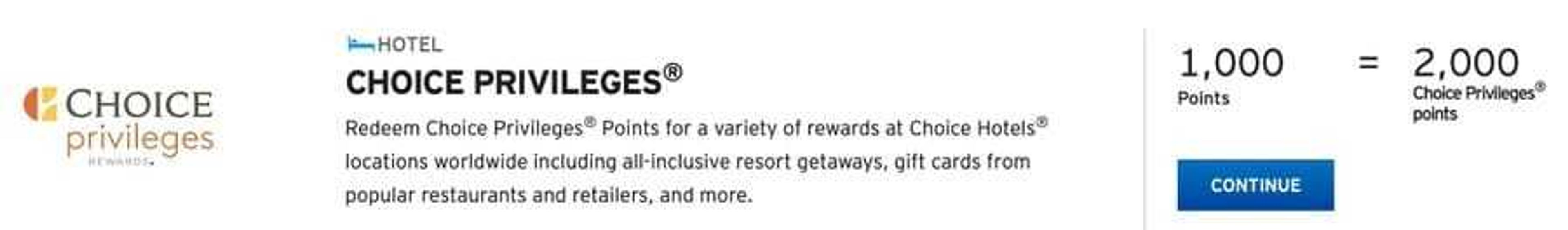 Choice transfer Ratio from ThankYou points