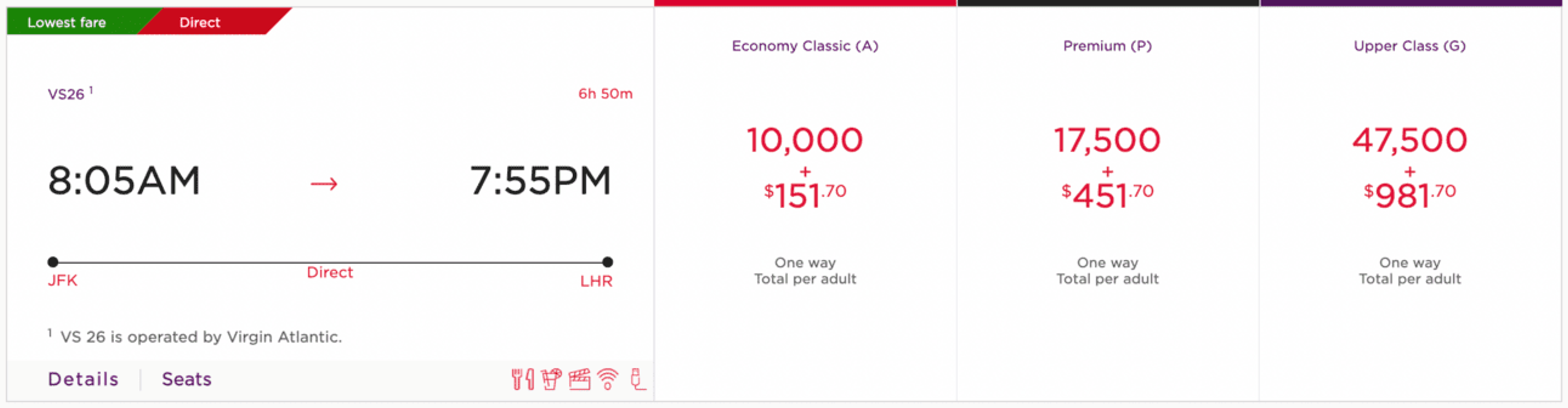 JFK-LHR for 10,000 Virgin Atlantic miles