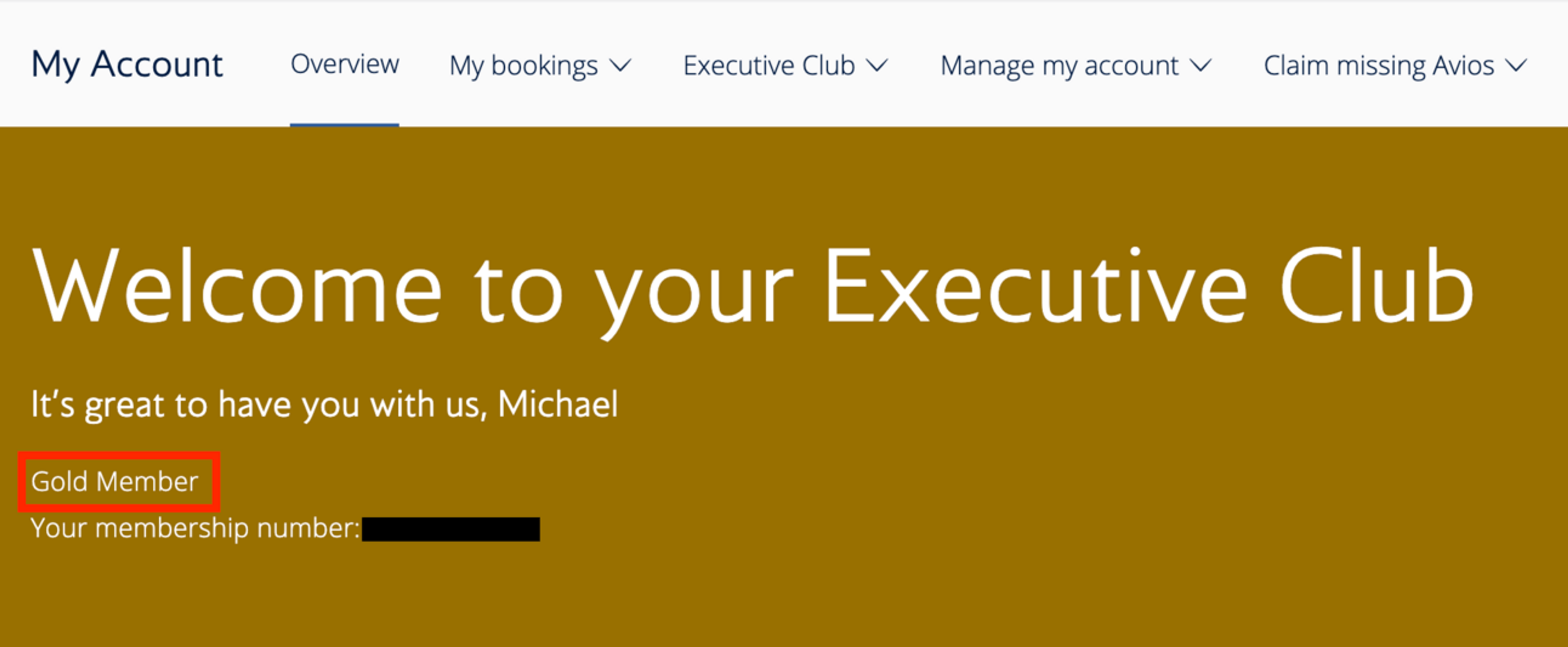 Mike's BA account, showing his new Gold Status