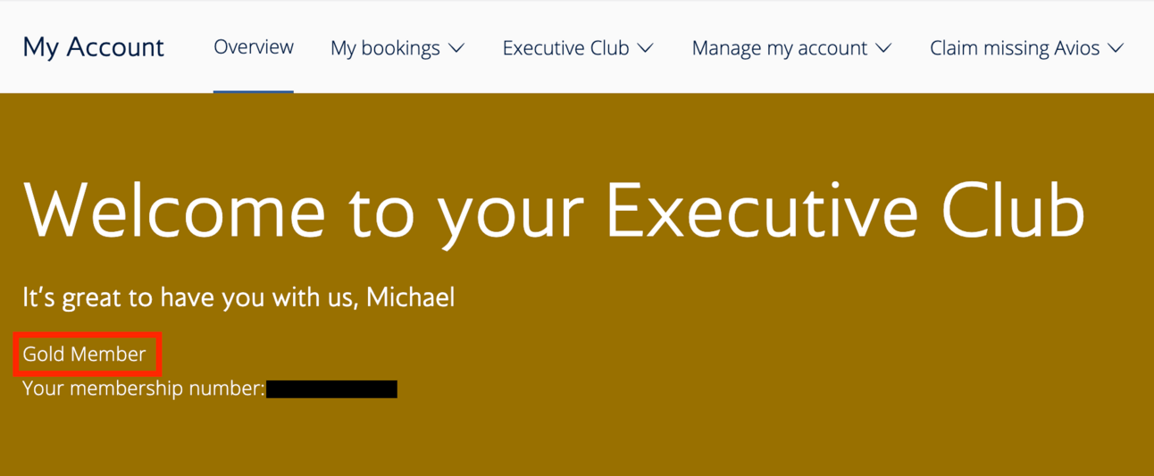 Mike's BA account, showing his new Gold Status