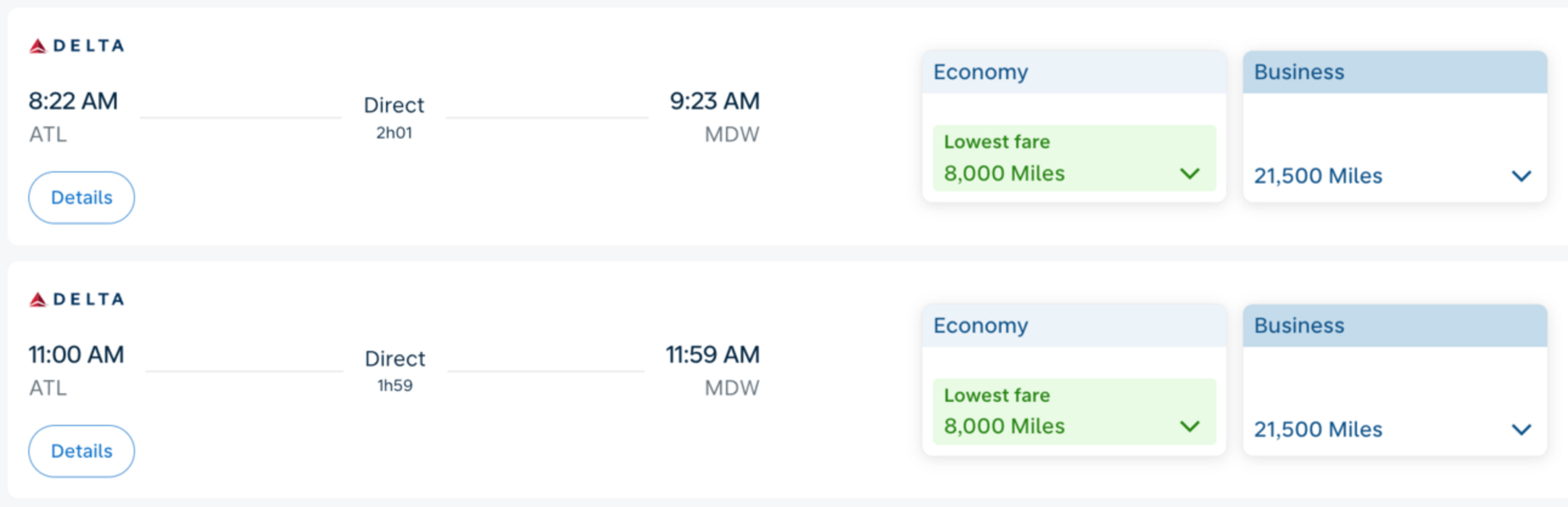 ATL-MDW for 8,000 Flying Blue miles on Delta