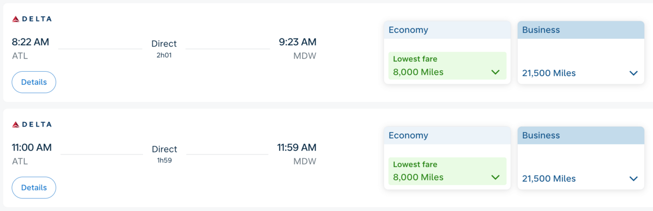 ATL-MDW for 8,000 Flying Blue miles on Delta