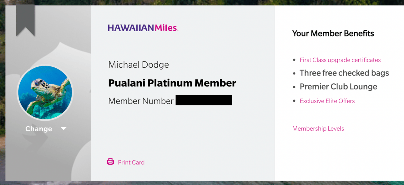 Screenshot showing my Hawaiian status