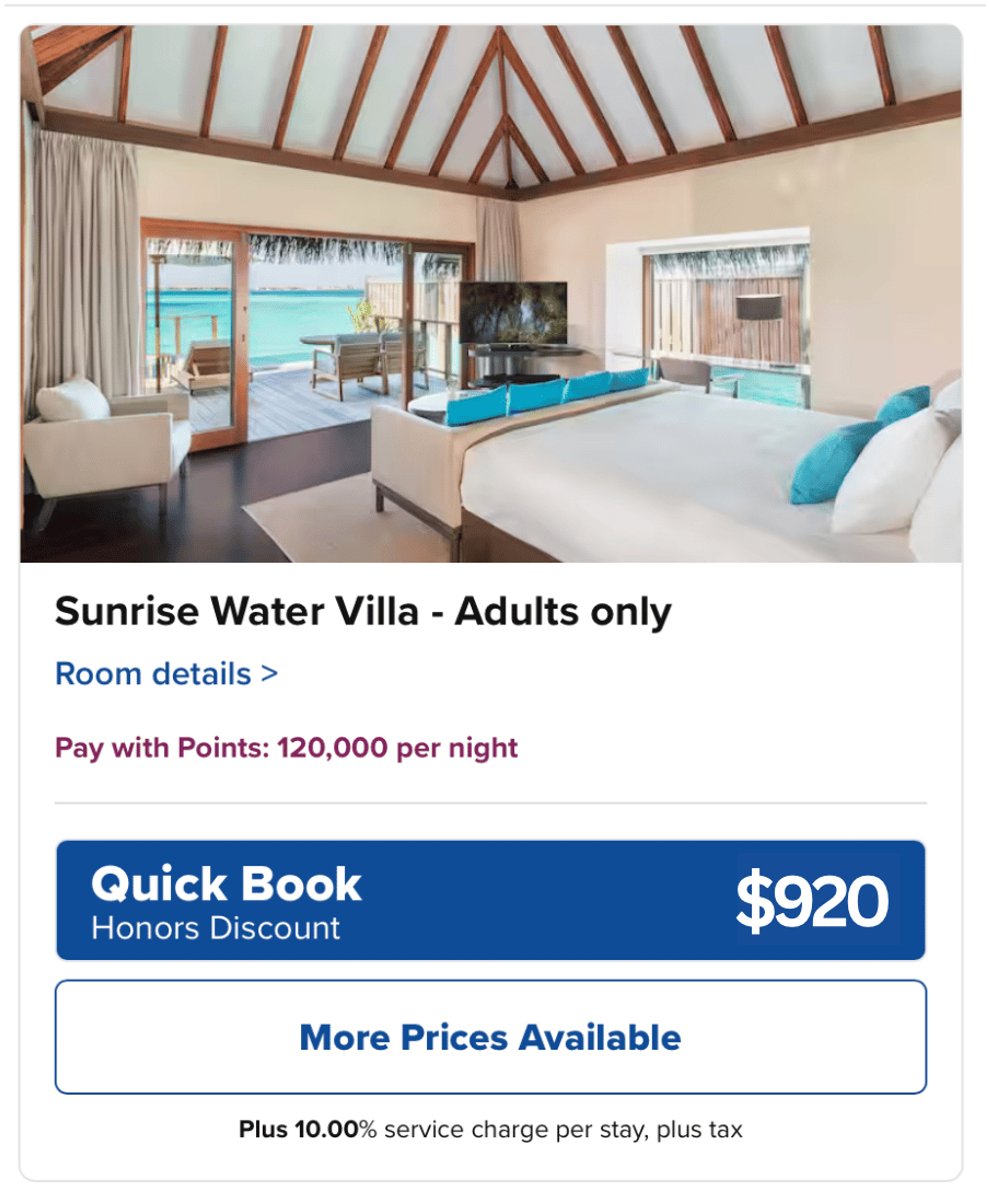 Screenshot of booking an expensive hotel in the Maldives for $920 a night