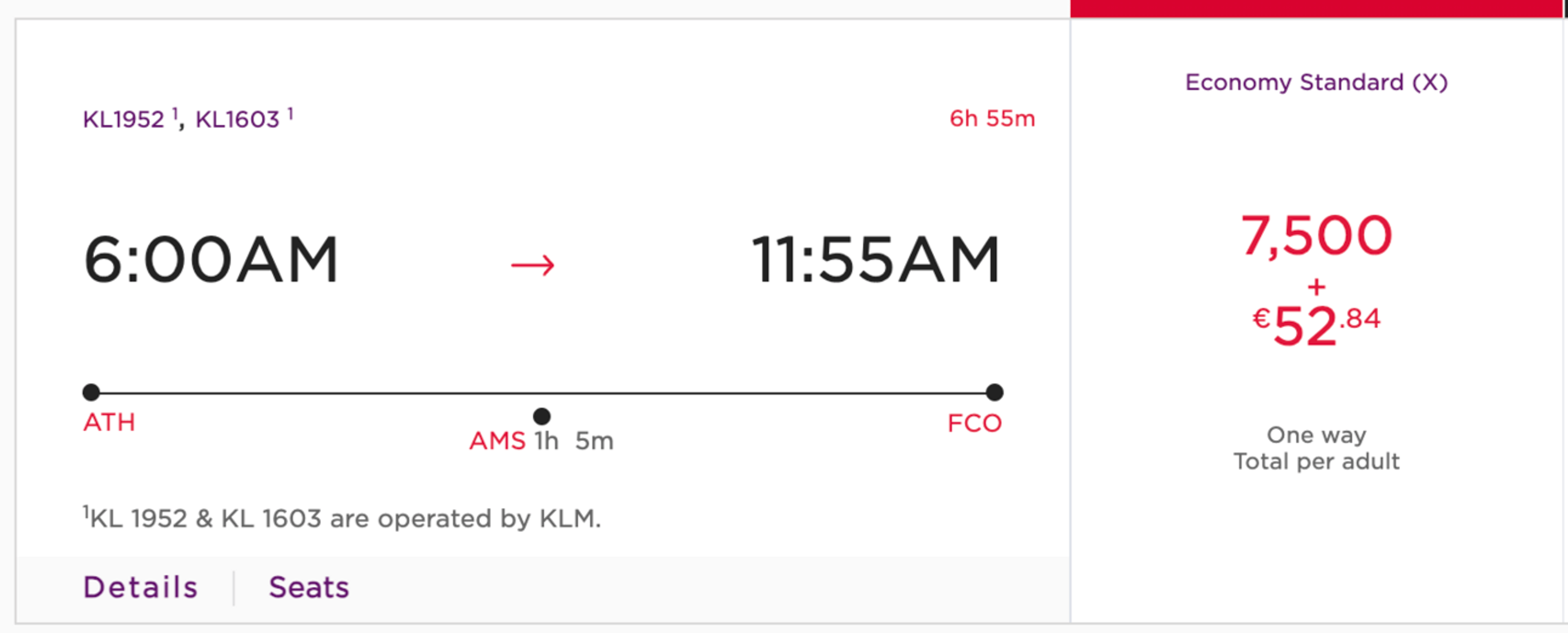 ATH-AMS-FCO for 7,500 miles