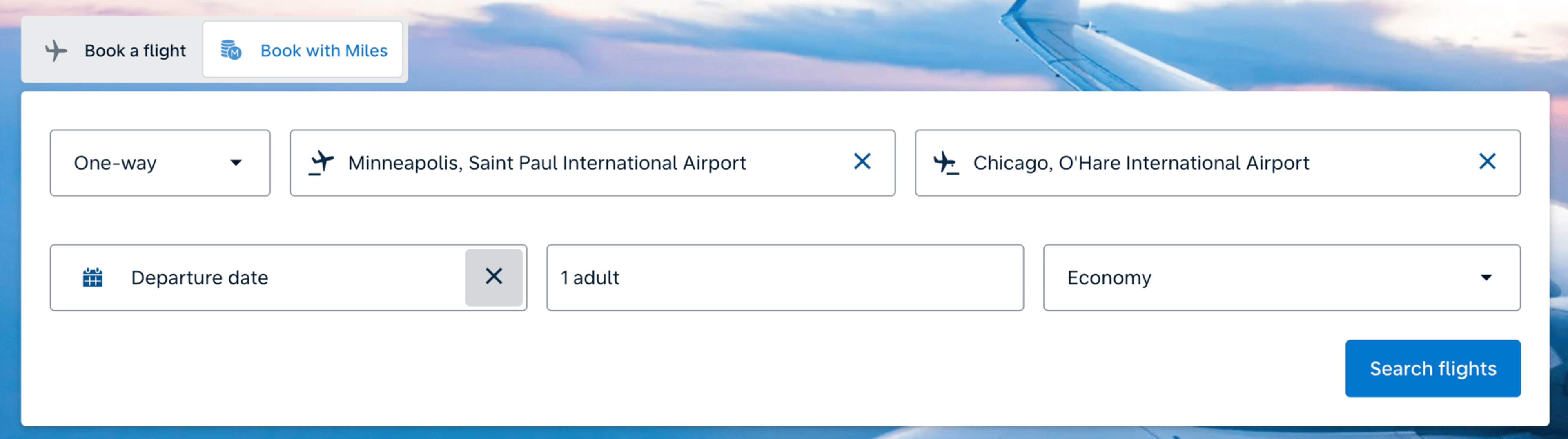 KLM search page