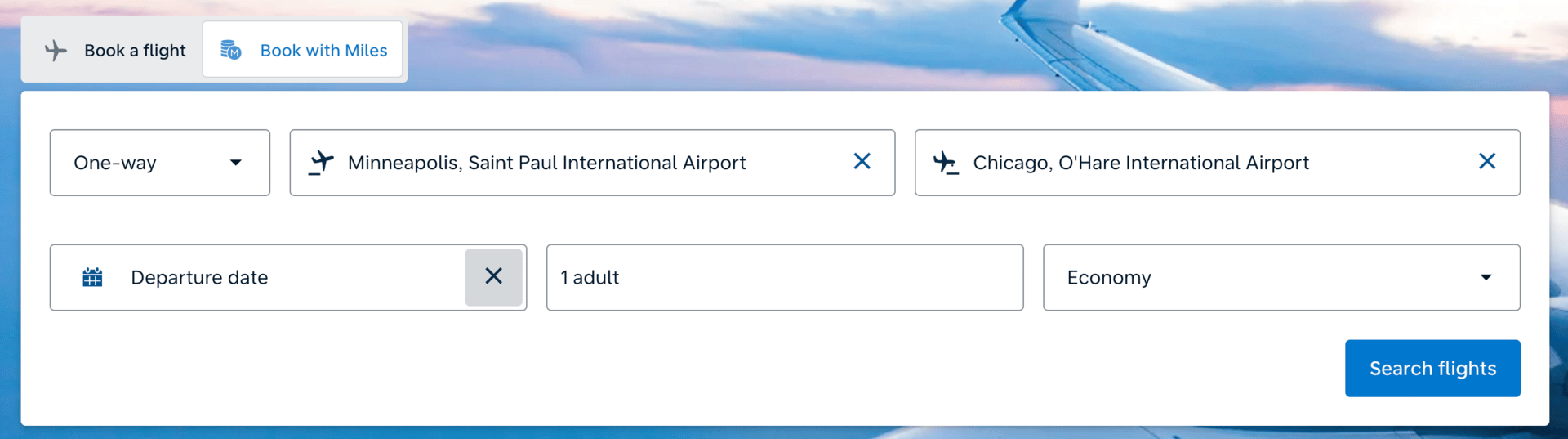 KLM search page