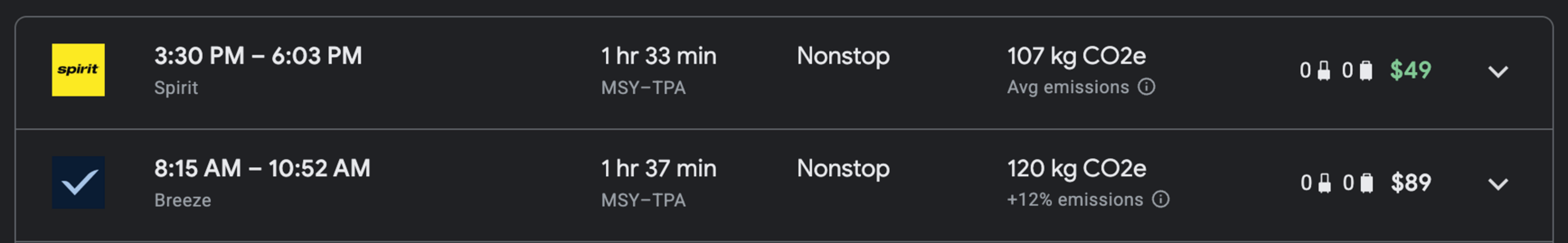 Breeze/Spirit price comparison