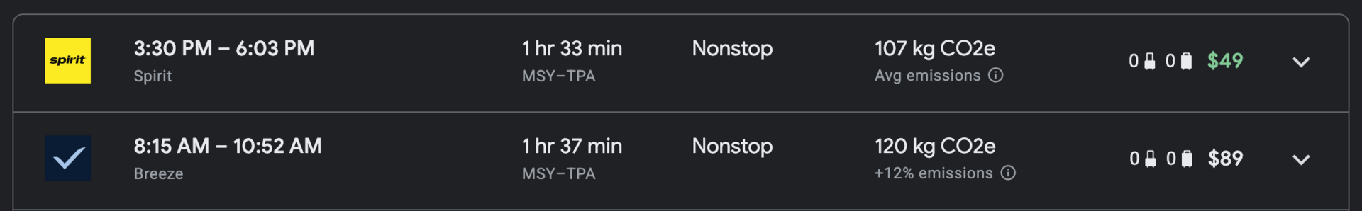 Breeze/Spirit price comparison