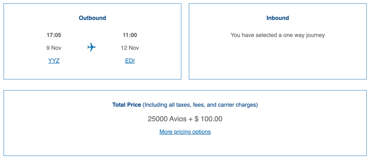 Toronto to Edinburgh for 25,000 Avios and $100 in fees
