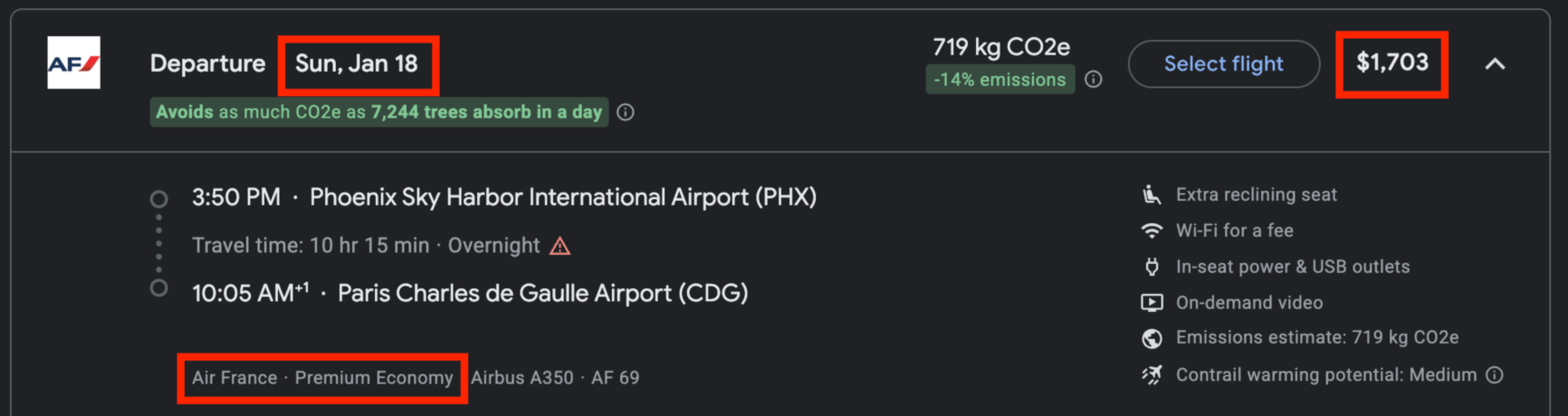 PHX-CDG for $1,703 in premium economy