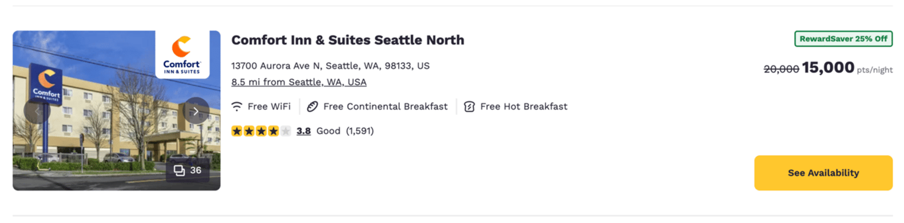 Comfort Inn Seattle for 15,000 Choice Points per night