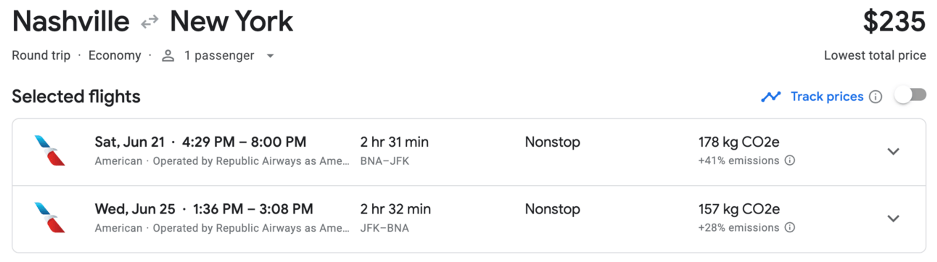 Nashville to New York for $235 round trip